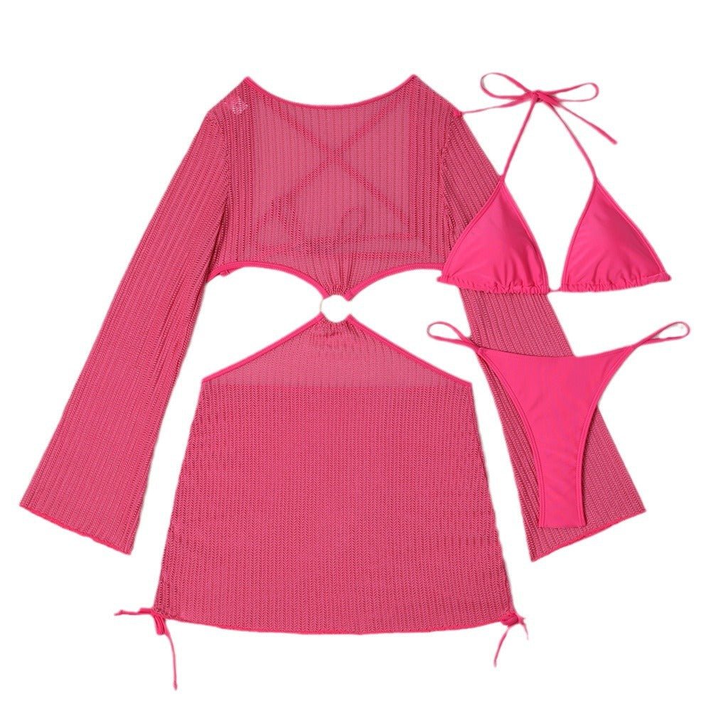 2025 European and American New Special Mesh Cut Out Drawstring Strap Swimsuit Swimsuit Bikini Three-Piece Set Cross-Border Export - L’ÂME URBAINE LIFESTYLE