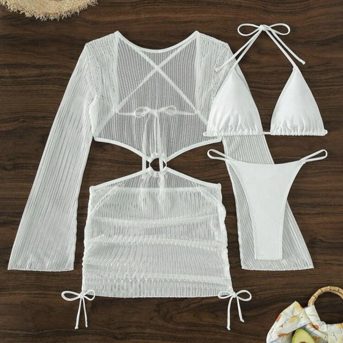 2025 European and American New Special Mesh Cut Out Drawstring Strap Swimsuit Swimsuit Bikini Three-Piece Set Cross-Border Export - L’ÂME URBAINE LIFESTYLE