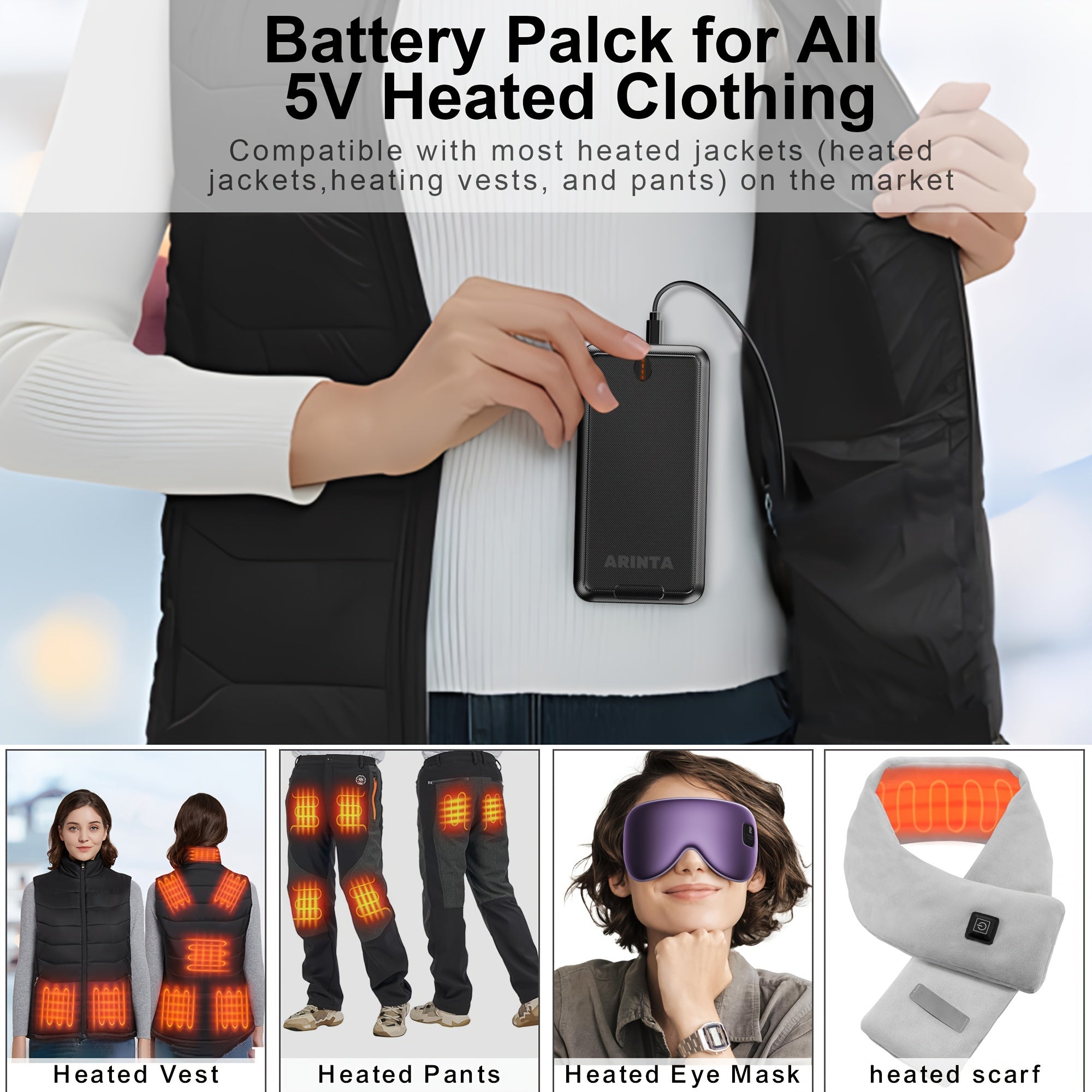 Batterie Portable 10 000 mAh 5V/2A – Power Bank Universelle pour Gilets Chauffants USB & Smartphones | Non Compatible 7,4V - L’ÂME URBAINE LIFESTYLE