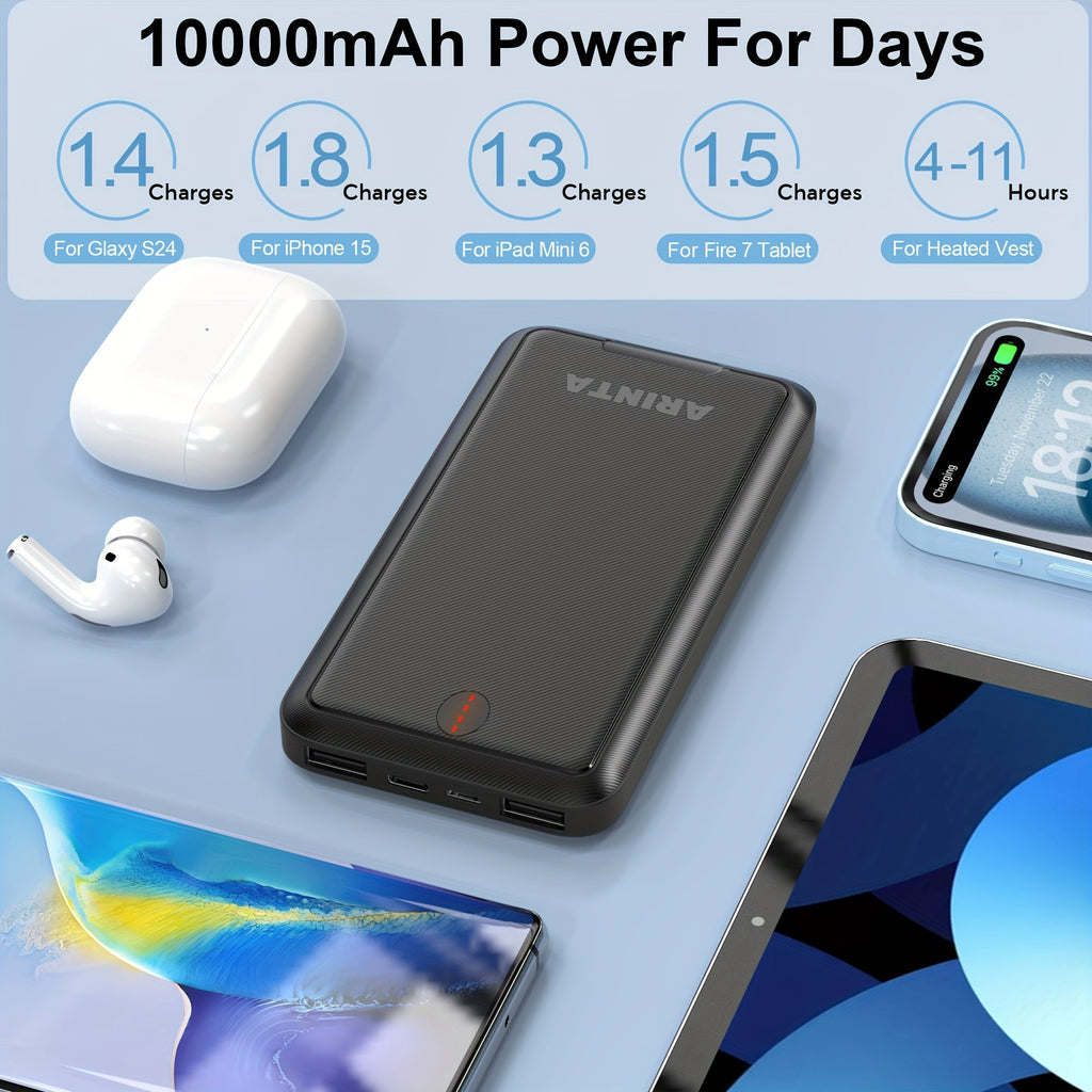 Batterie Portable 10 000 mAh 5V/2A – Power Bank Universelle pour Gilets Chauffants USB & Smartphones | Non Compatible 7,4V - L’ÂME URBAINE LIFESTYLE