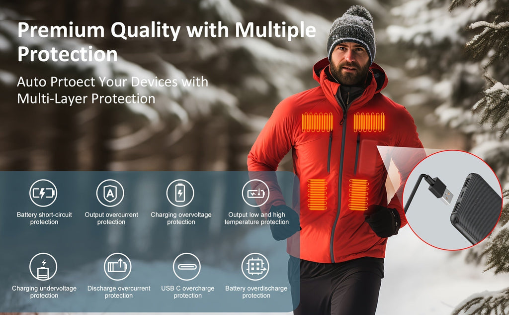 Batterie Portable 10 000 mAh USB - C – Power Bank Haute Performance pour Gilets & Vestes Chauffants | 5V/3A - L’ÂME URBAINE LIFESTYLE