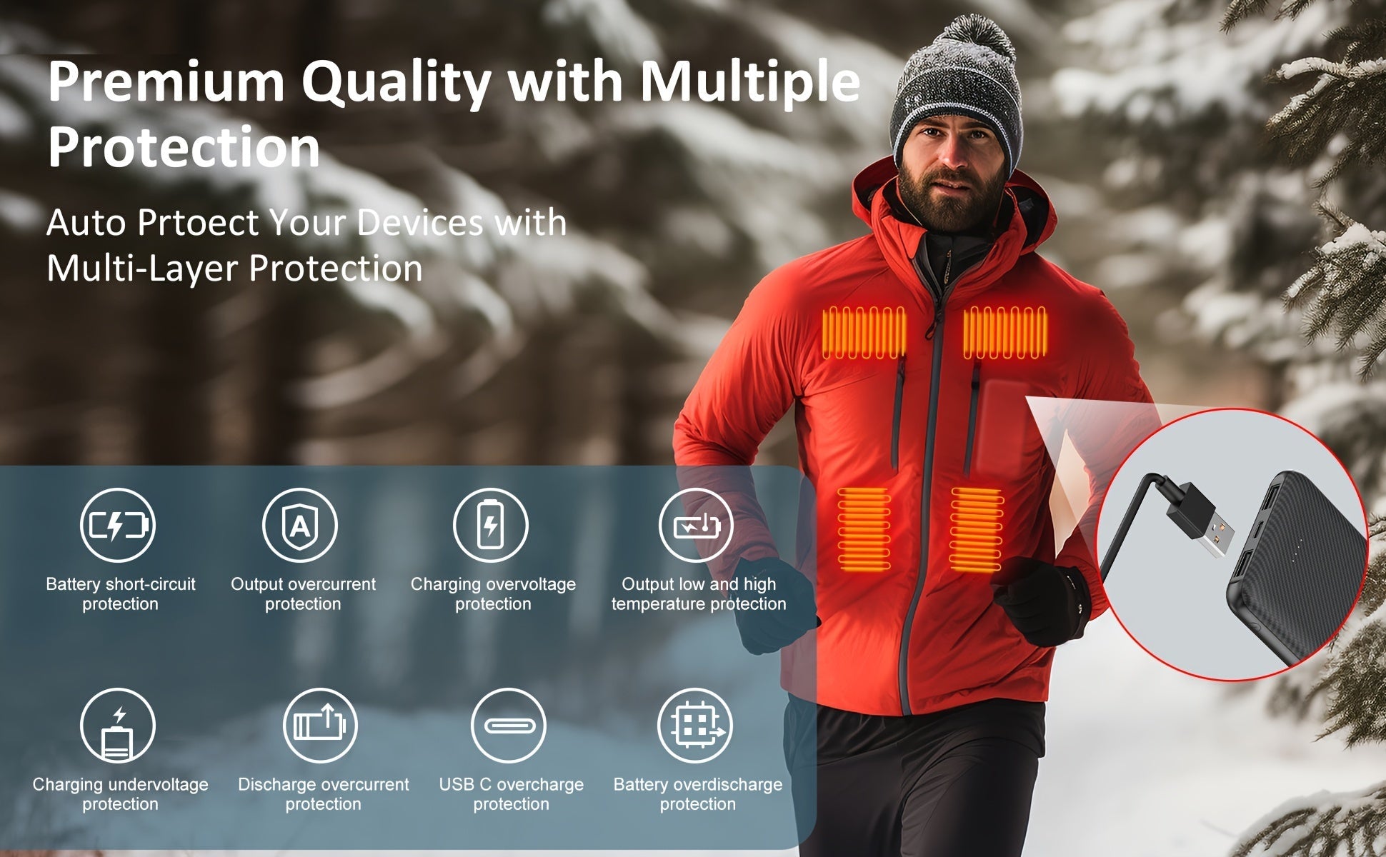 Batterie Portable 10 000 mAh USB - C – Power Bank Haute Performance pour Gilets & Vestes Chauffants | 5V/3A - L’ÂME URBAINE LIFESTYLE