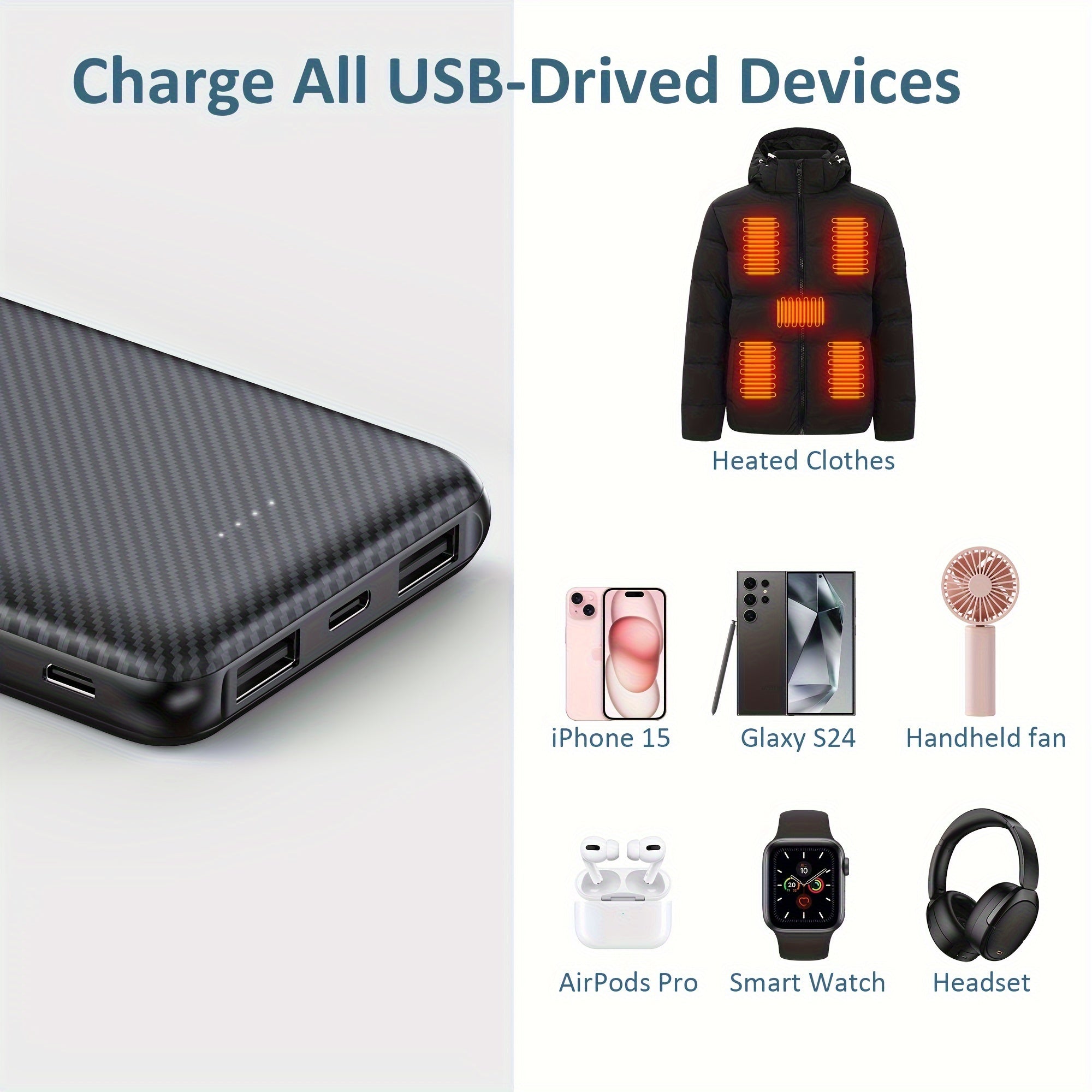 Batterie Portable 10 000 mAh USB - C – Power Bank Haute Performance pour Gilets & Vestes Chauffants | 5V/3A - L’ÂME URBAINE LIFESTYLE