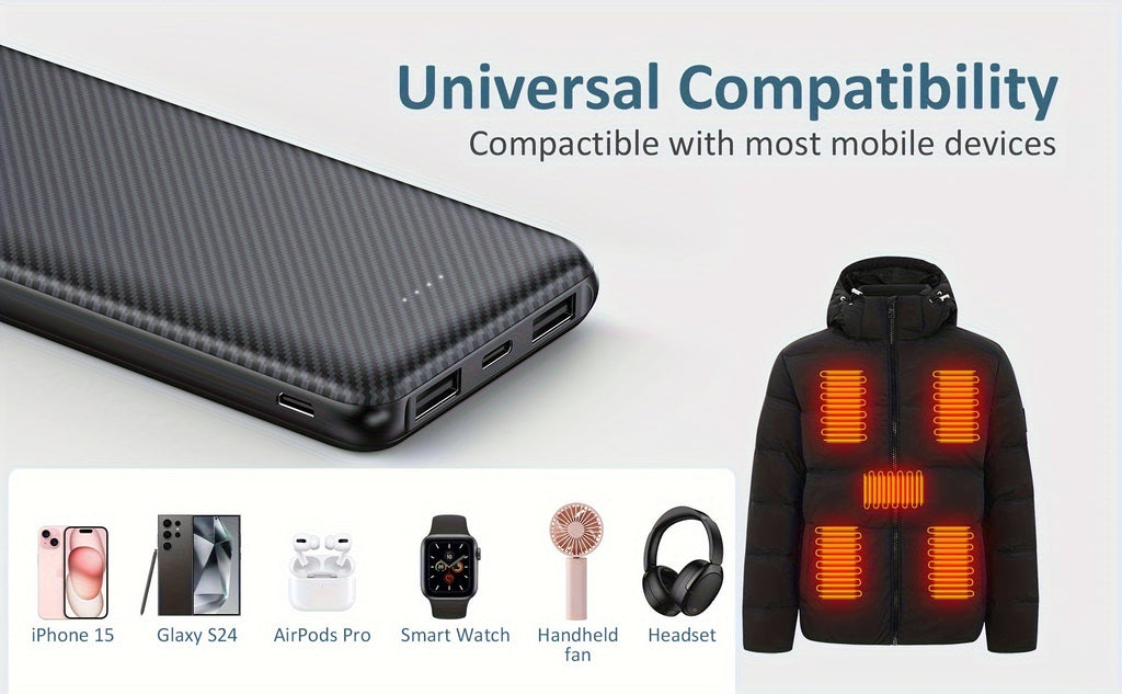 Batterie Portable 10 000 mAh USB - C – Power Bank Haute Performance pour Gilets & Vestes Chauffants | 5V/3A - L’ÂME URBAINE LIFESTYLE