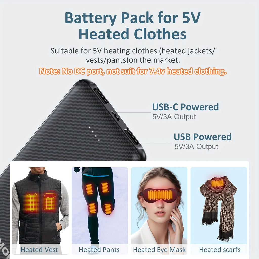 Batterie Portable 10 000 mAh USB - C – Power Bank Haute Performance pour Gilets & Vestes Chauffants | 5V/3A - L’ÂME URBAINE LIFESTYLE
