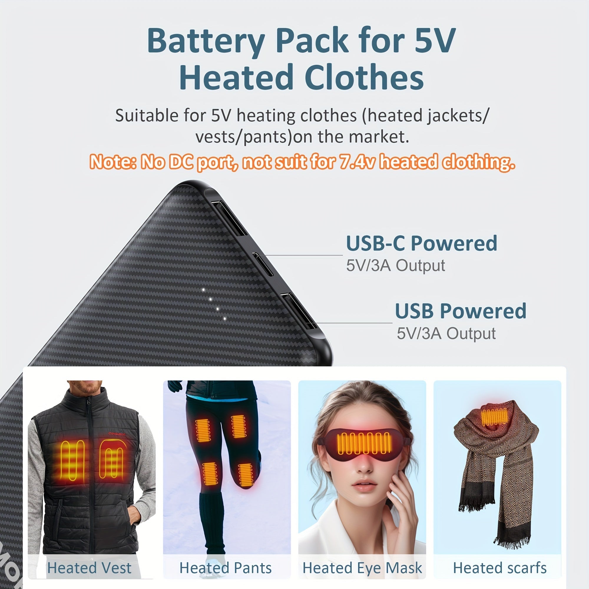 Batterie Portable 10 000 mAh USB - C – Power Bank Haute Performance pour Gilets & Vestes Chauffants | 5V/3A - L’ÂME URBAINE LIFESTYLE