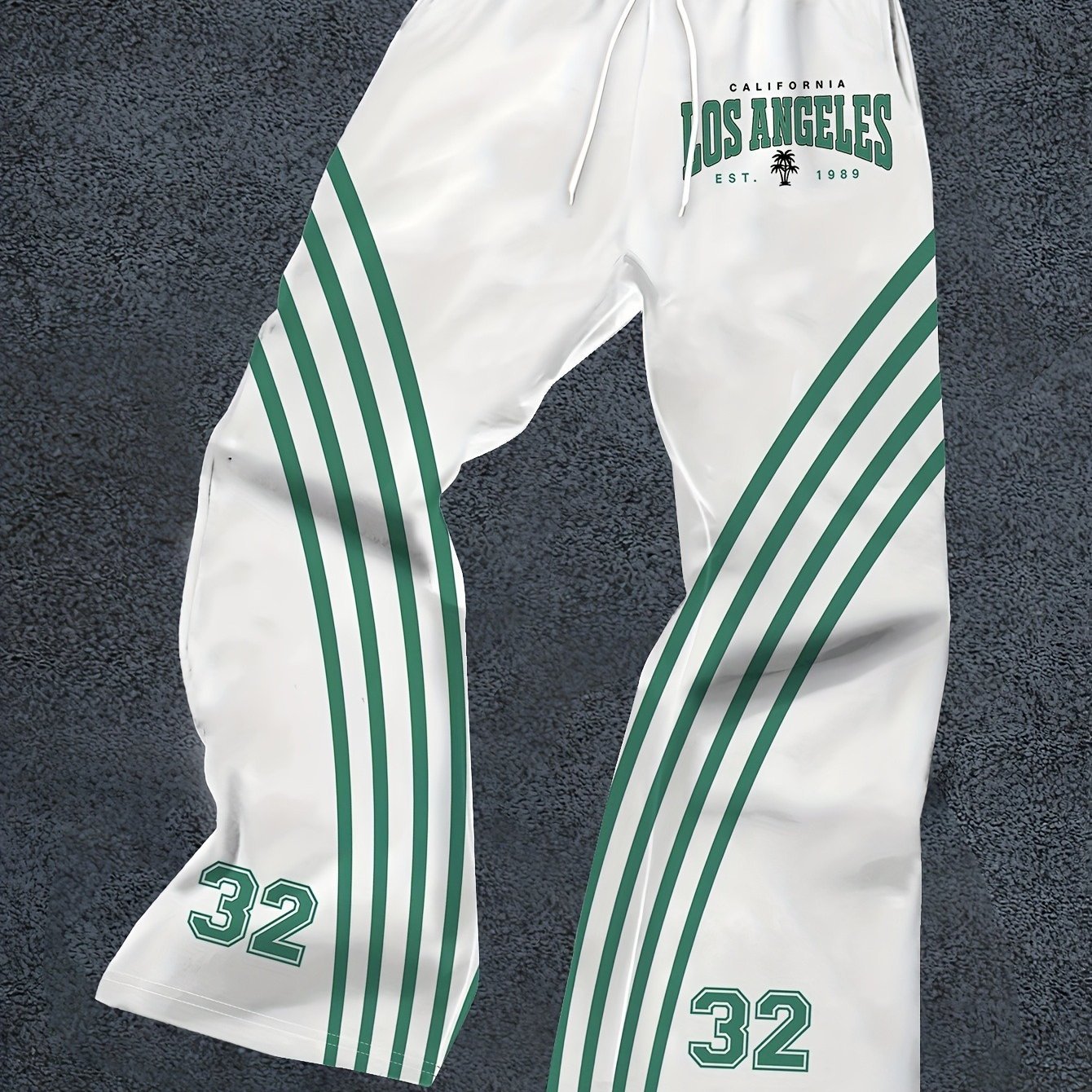 Jogger Streetwear Homme Blanc & Vert – Coupe Oversize Évasée, Imprimé 3D “32” & Blocs de Couleurs | Pantalon Casual Sport & Urbain - L’ÂME URBAINE LIFESTYLE