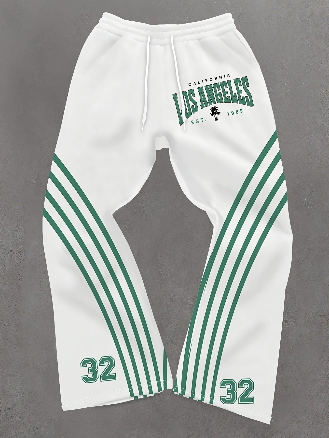 Jogger Streetwear Homme Blanc & Vert – Coupe Oversize Évasée, Imprimé 3D “32” & Blocs de Couleurs | Pantalon Casual Sport & Urbain - L’ÂME URBAINE LIFESTYLE