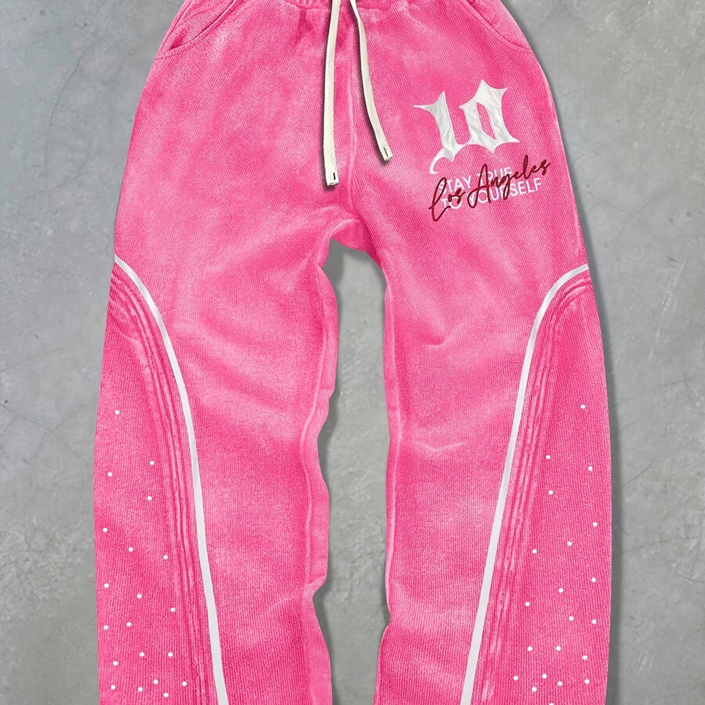 Jogger Streetwear Vintage Unisexe Rose – Taille Haute, Coupe Loose & Zip Intégral | Design Graffiti Harajuku - L’ÂME URBAINE LIFESTYLE