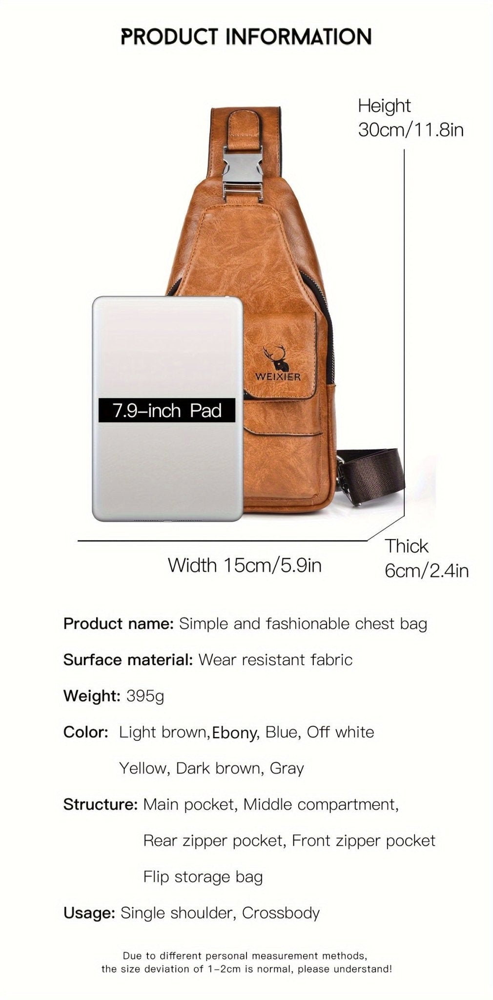 Sac Bandoulière Homme WEIXIER en Cuir PU Rétro – Durable, Résistant à l’Eau & Idéal pour Travail, Sorties & Quotidien - L’ÂME URBAINE LIFESTYLE