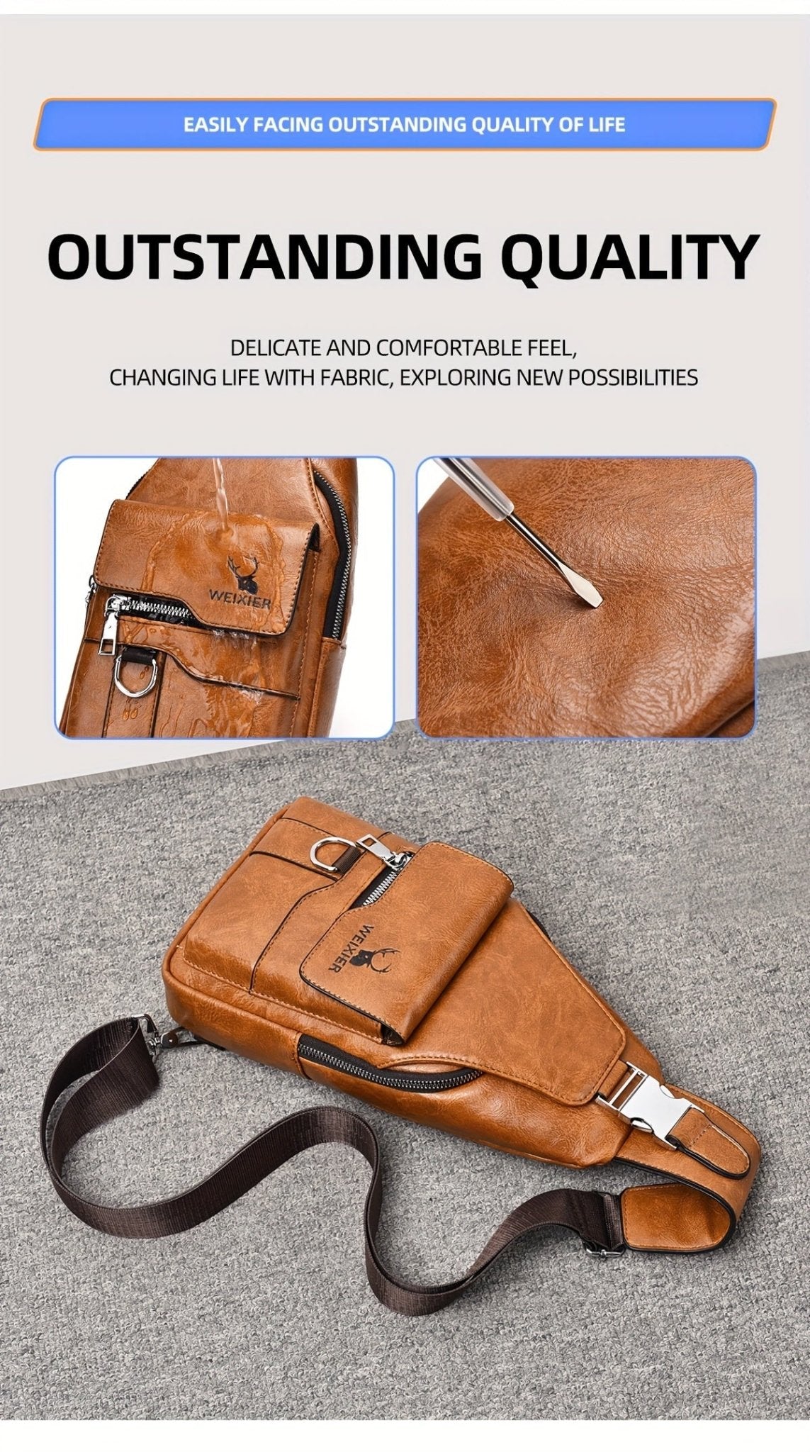 Sac Bandoulière Homme WEIXIER en Cuir PU Rétro – Durable, Résistant à l’Eau & Idéal pour Travail, Sorties & Quotidien - L’ÂME URBAINE LIFESTYLE