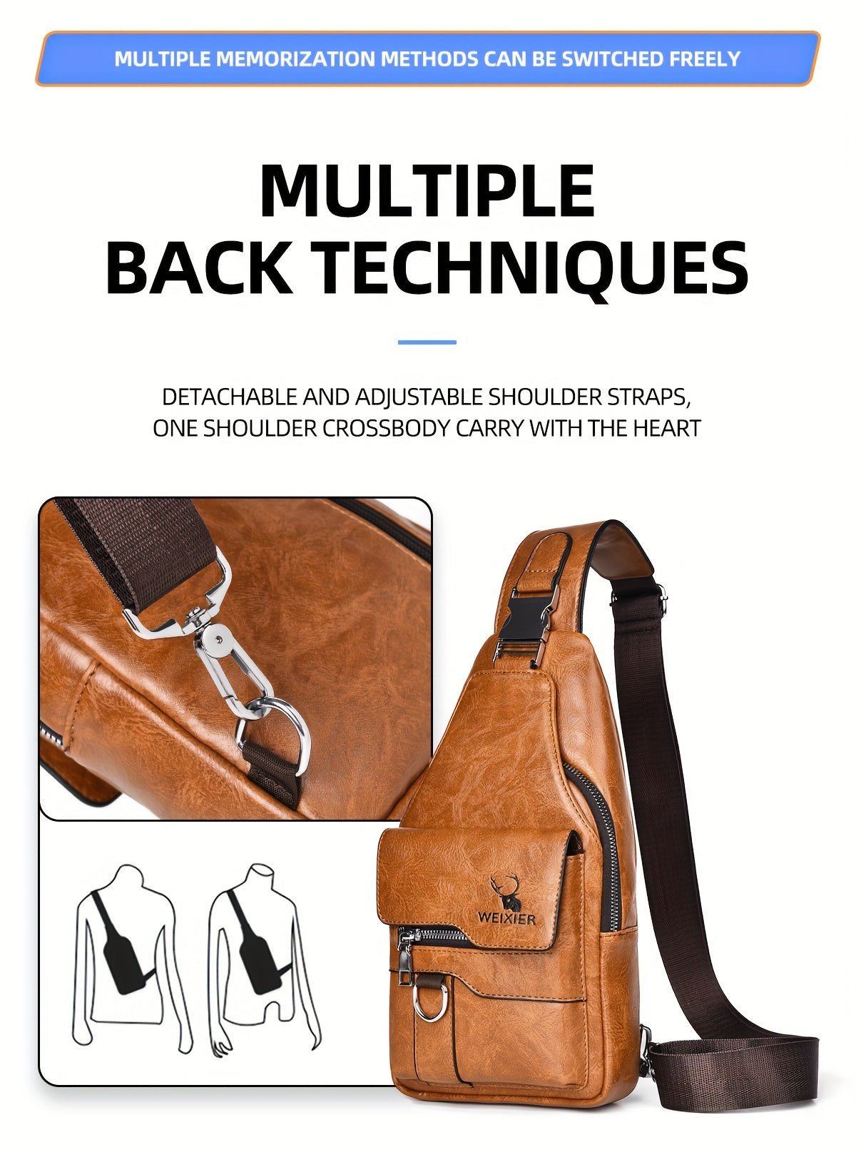 Sac Bandoulière Homme WEIXIER en Cuir PU Rétro – Durable, Résistant à l’Eau & Idéal pour Travail, Sorties & Quotidien - L’ÂME URBAINE LIFESTYLE
