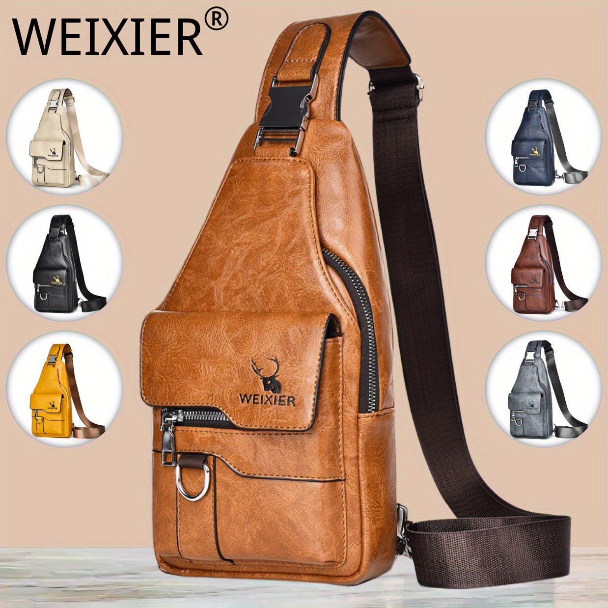 Sac Bandoulière Homme WEIXIER en Cuir PU Rétro – Durable, Résistant à l’Eau & Idéal pour Travail, Sorties & Quotidien - L’ÂME URBAINE LIFESTYLE