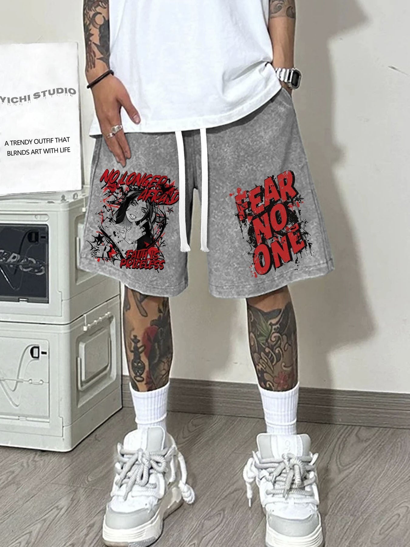 Short Streetwear Homme “Fearless” – Coton Lavé 290g, Coupe Loose, Taille à Cordon & Finition Effet Ciré | Idéal Sport & Été Urbain - L’ÂME URBAINE LIFESTYLE