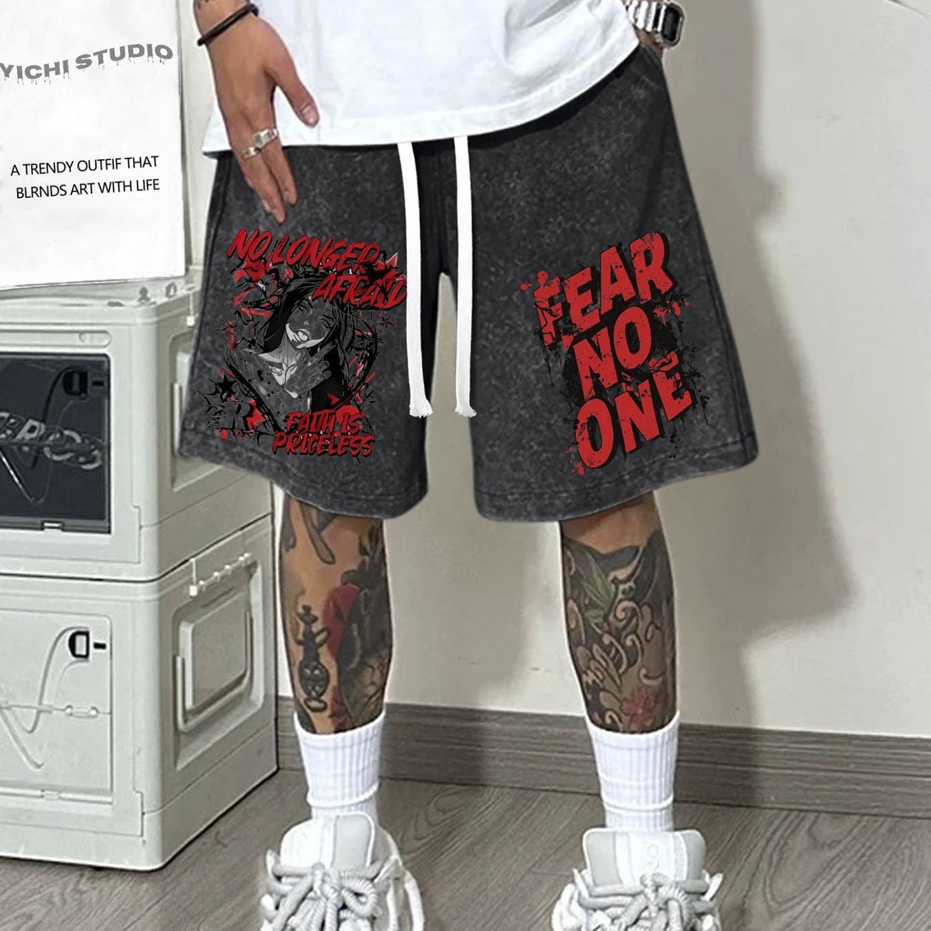 Short Streetwear Homme “Fearless” – Coton Lavé 290g, Coupe Loose, Taille à Cordon & Finition Effet Ciré | Idéal Sport & Été Urbain - L’ÂME URBAINE LIFESTYLE