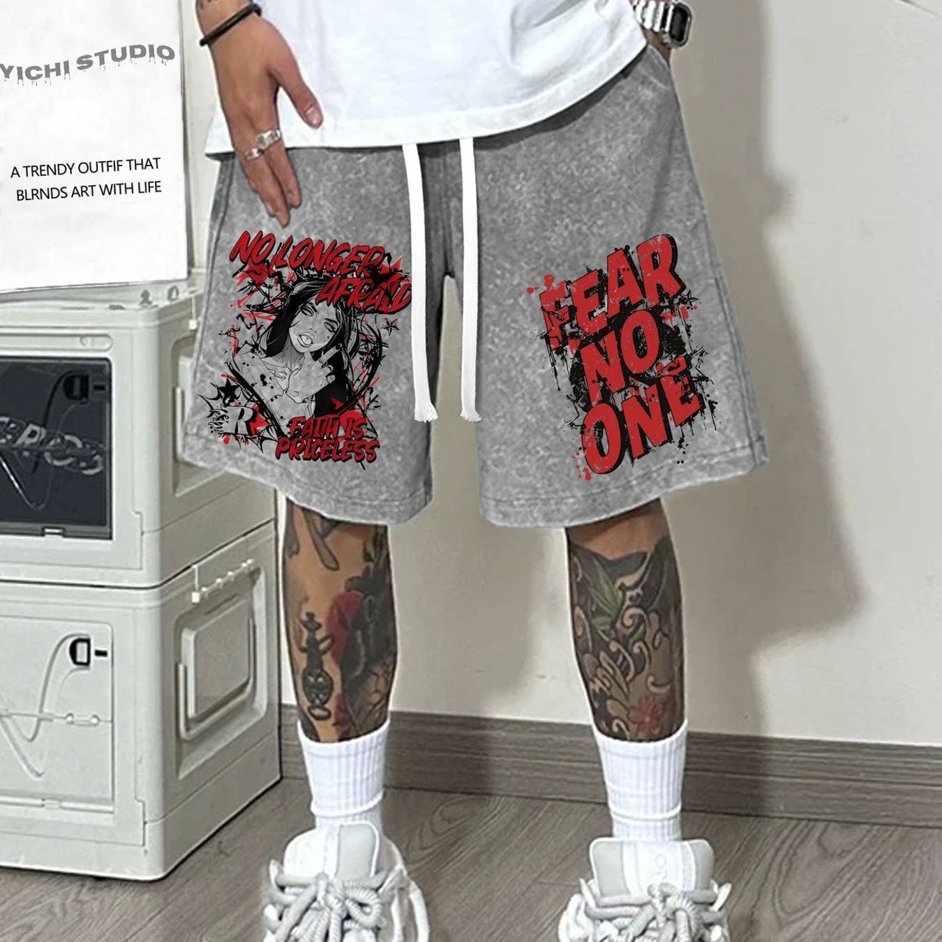 Short Streetwear Homme “Fearless” – Coton Lavé 290g, Coupe Loose, Taille à Cordon & Finition Effet Ciré | Idéal Sport & Été Urbain - L’ÂME URBAINE LIFESTYLE