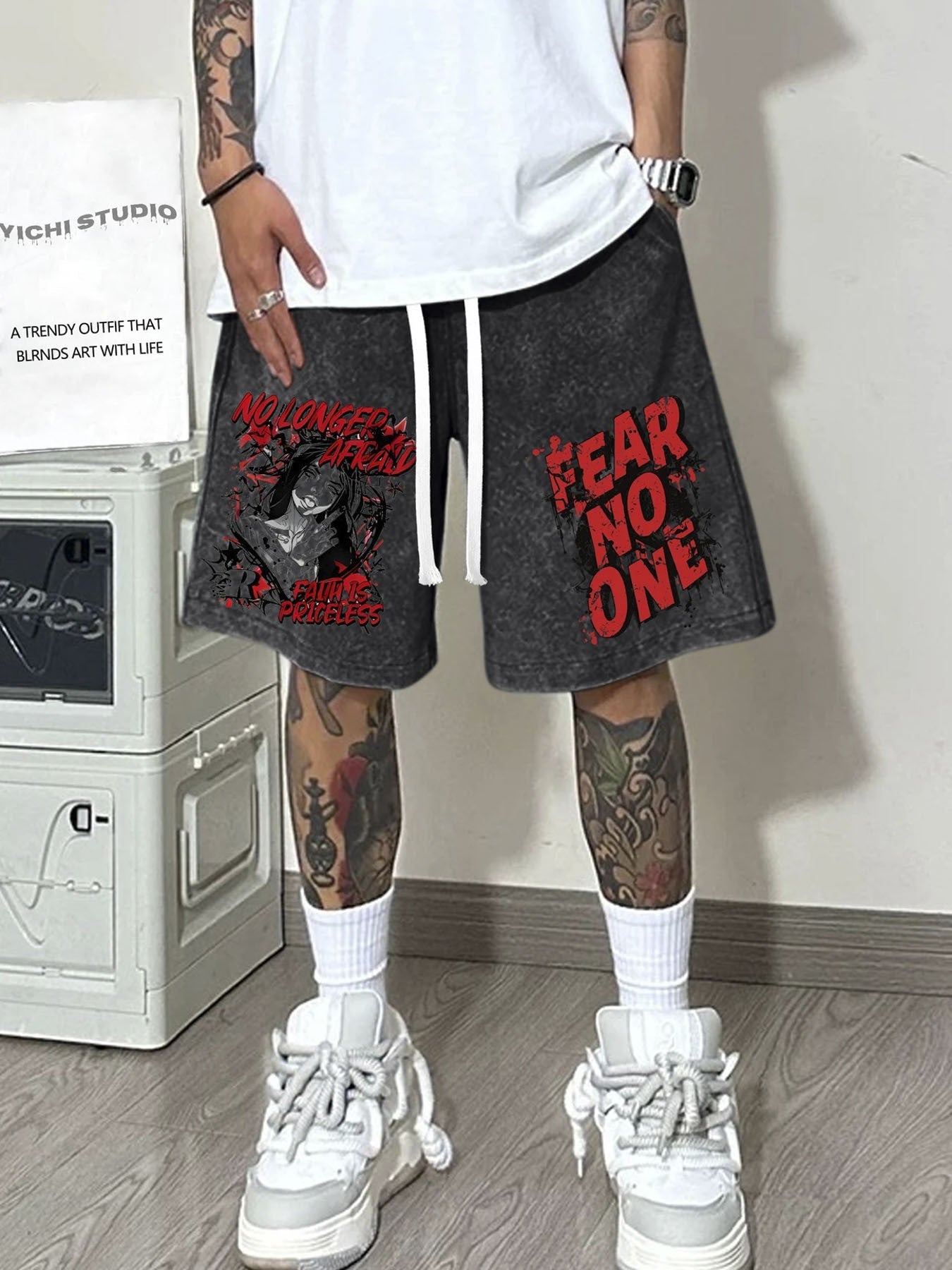 Short Streetwear Homme “Fearless” – Coton Lavé 290g, Coupe Loose, Taille à Cordon & Finition Effet Ciré | Idéal Sport & Été Urbain - L’ÂME URBAINE LIFESTYLE